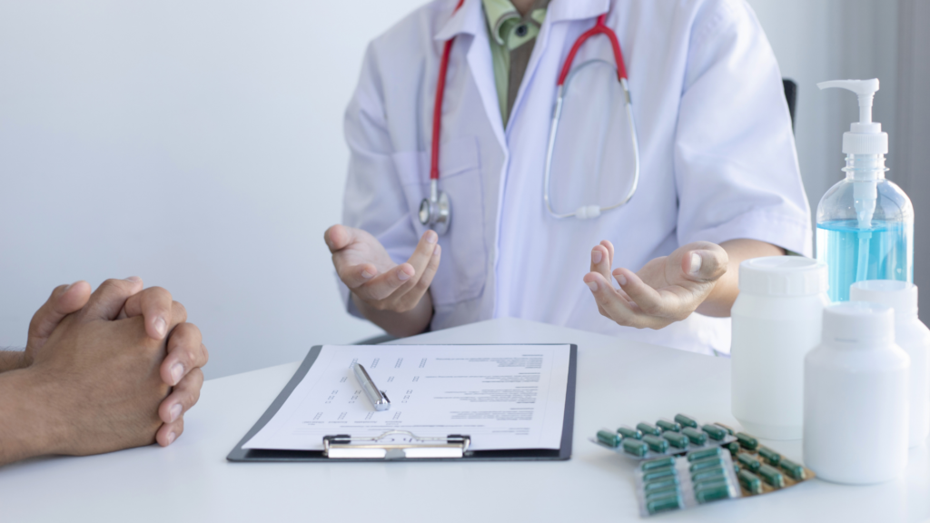 Health care provider talks to a patient about men's health